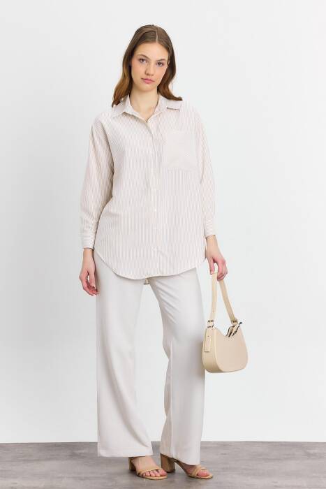 4360A Çizgili Gömlek Bej - Stilay