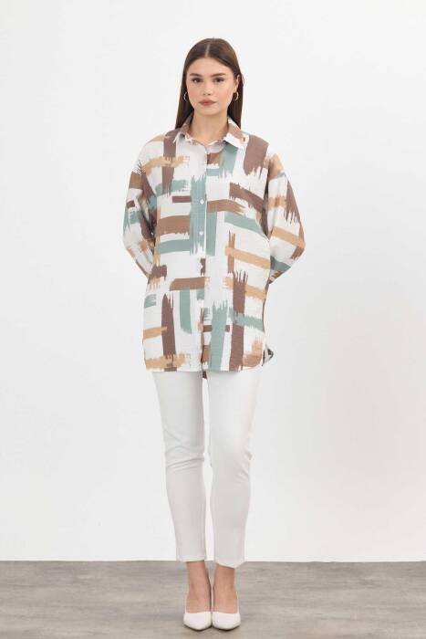 4369A Desenli Uzun Gömlek Mint - Stilay