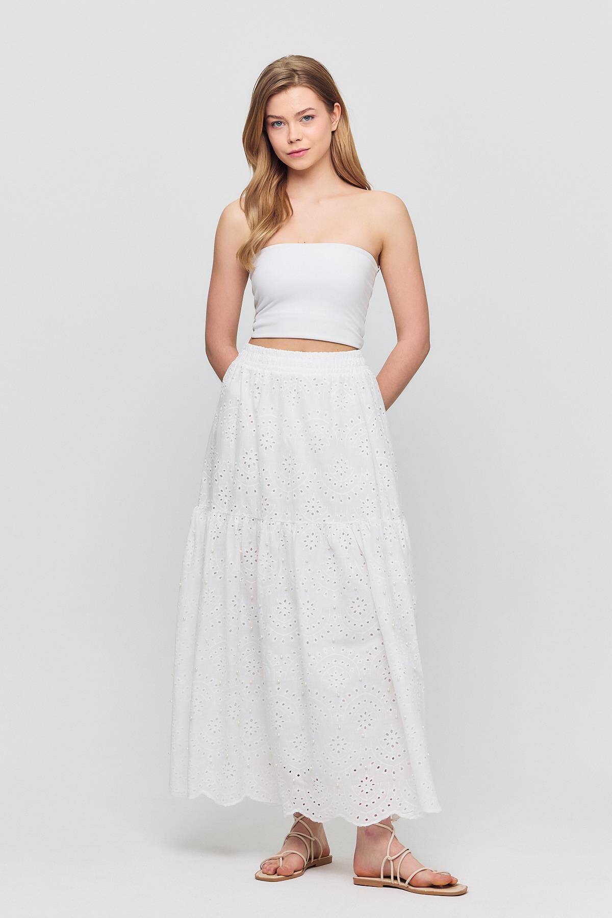 4422A Bel Lastilli Etek Beyaz - Stilay