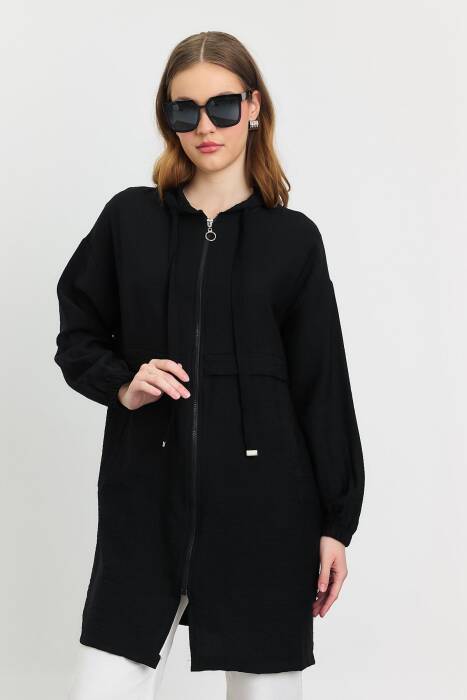 4472A Kapüşonlu Cepli Kap Siyah - Stilay