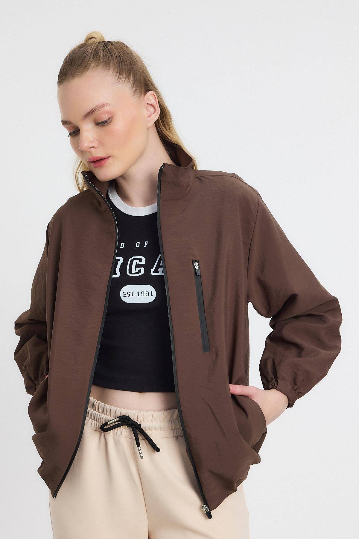 4611A Kol Lastikli Cepli Ceket Kahve - Stilay