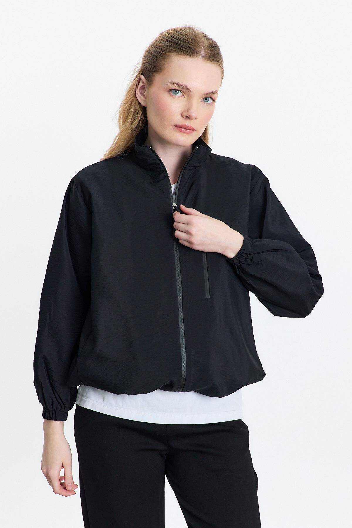 4611A Kol Lastikli Cepli Ceket Siyah - Stilay