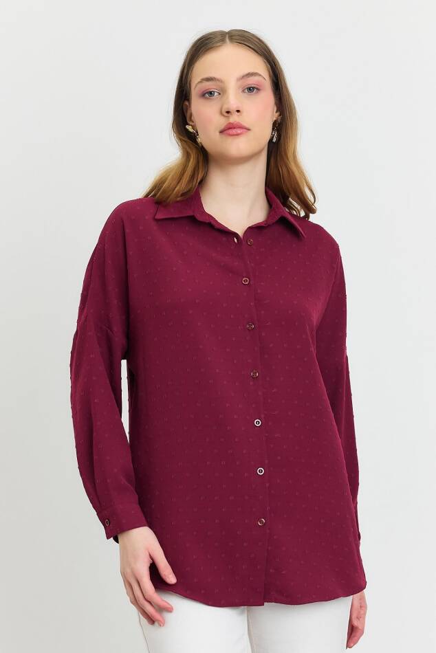 4635A Desenli Salaş Gömlek Bordo - 1
