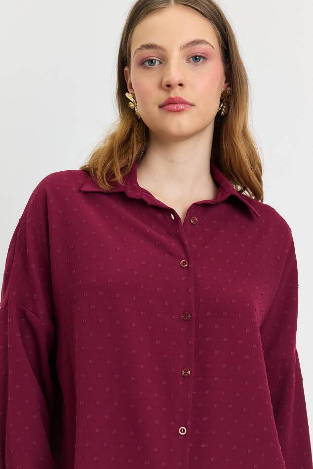 4635A Desenli Salaş Gömlek Bordo - 4