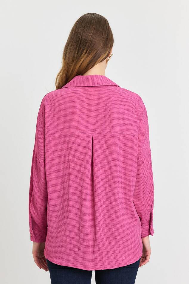 4636A Çizgi Desenli Gömlek Pembe - 5