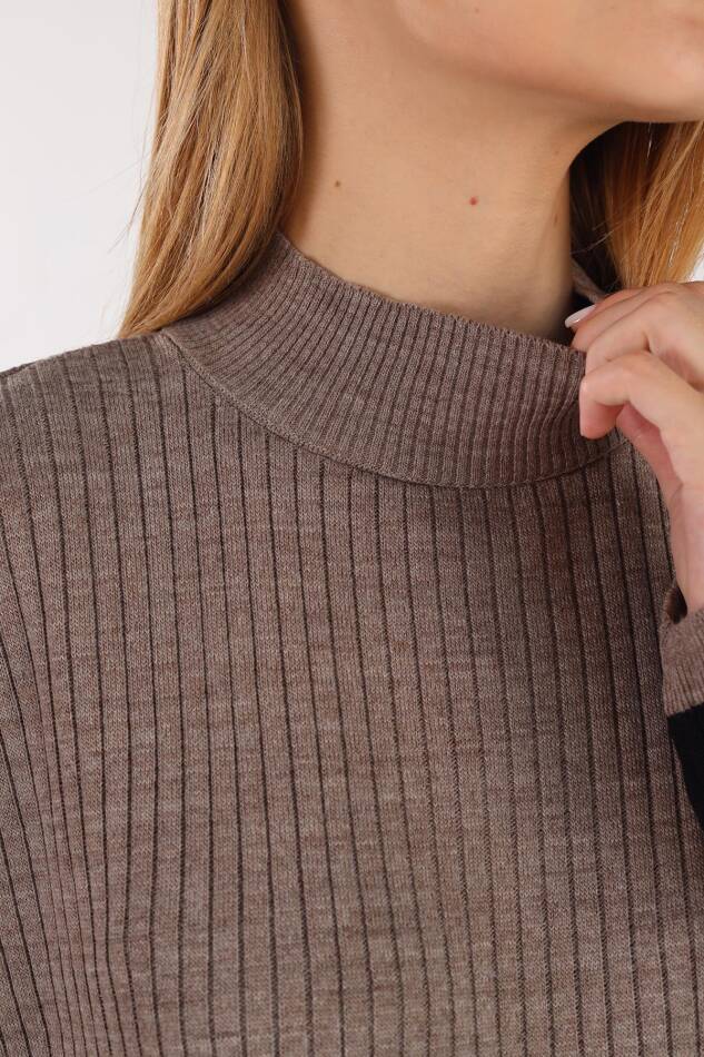 5330 Çizgili Triko Tunik Vizon - 4