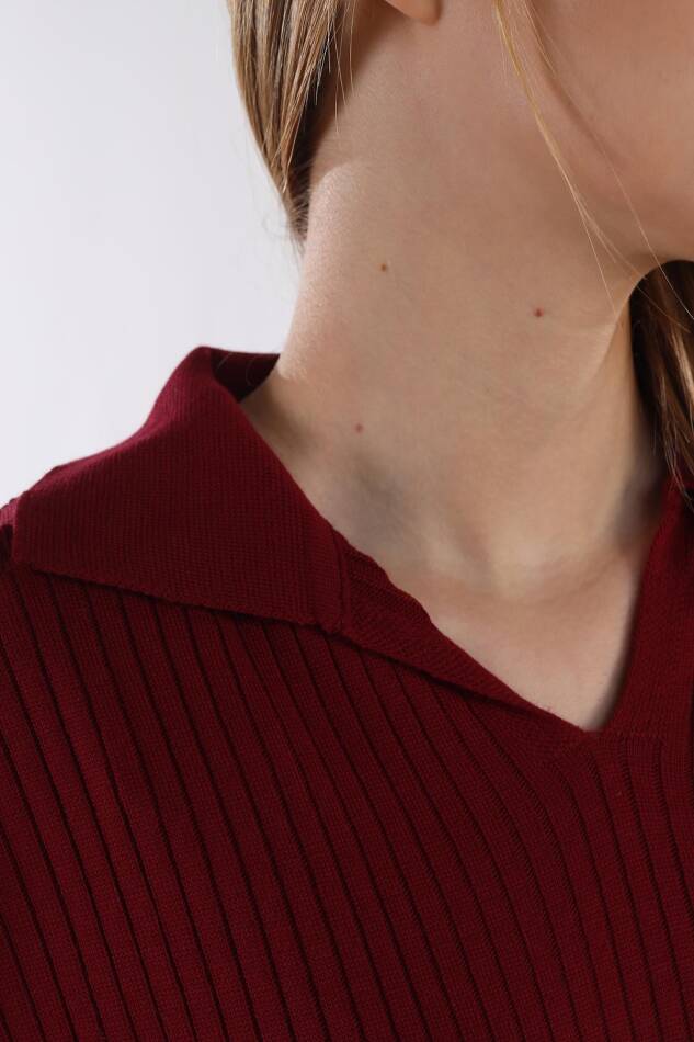 5335 Çizgili Fitilli Triko Tunik Bordo - 3