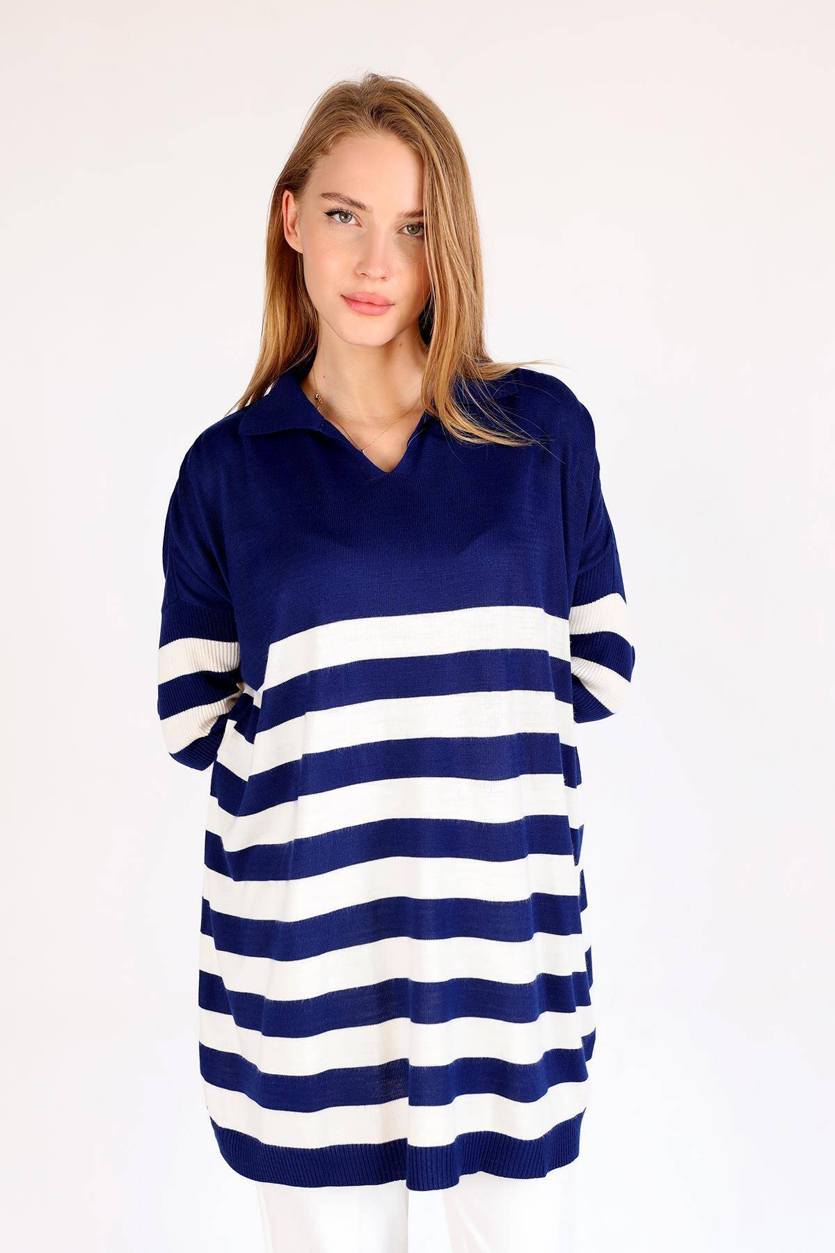 5340 Polo Yaka Çizgili Tunik Laci - 3