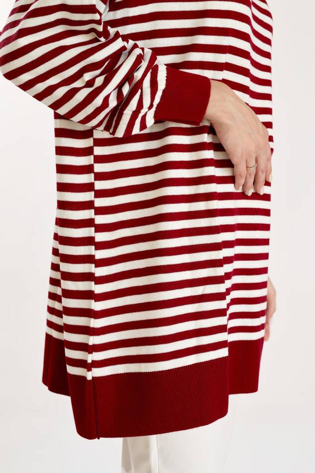 5345 İnce Çizgi Polo Yaka Tunik Bordo - 4