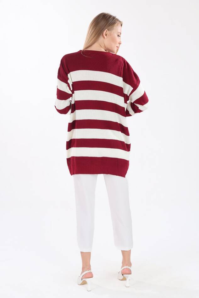 5380 Bisiklet Yaka Çizgili Tunik Bordo - 5