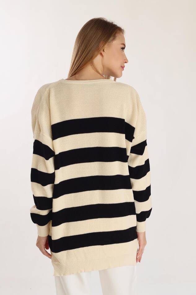 5380 Bisiklet Yaka Çizgili Tunik Ekru - 5