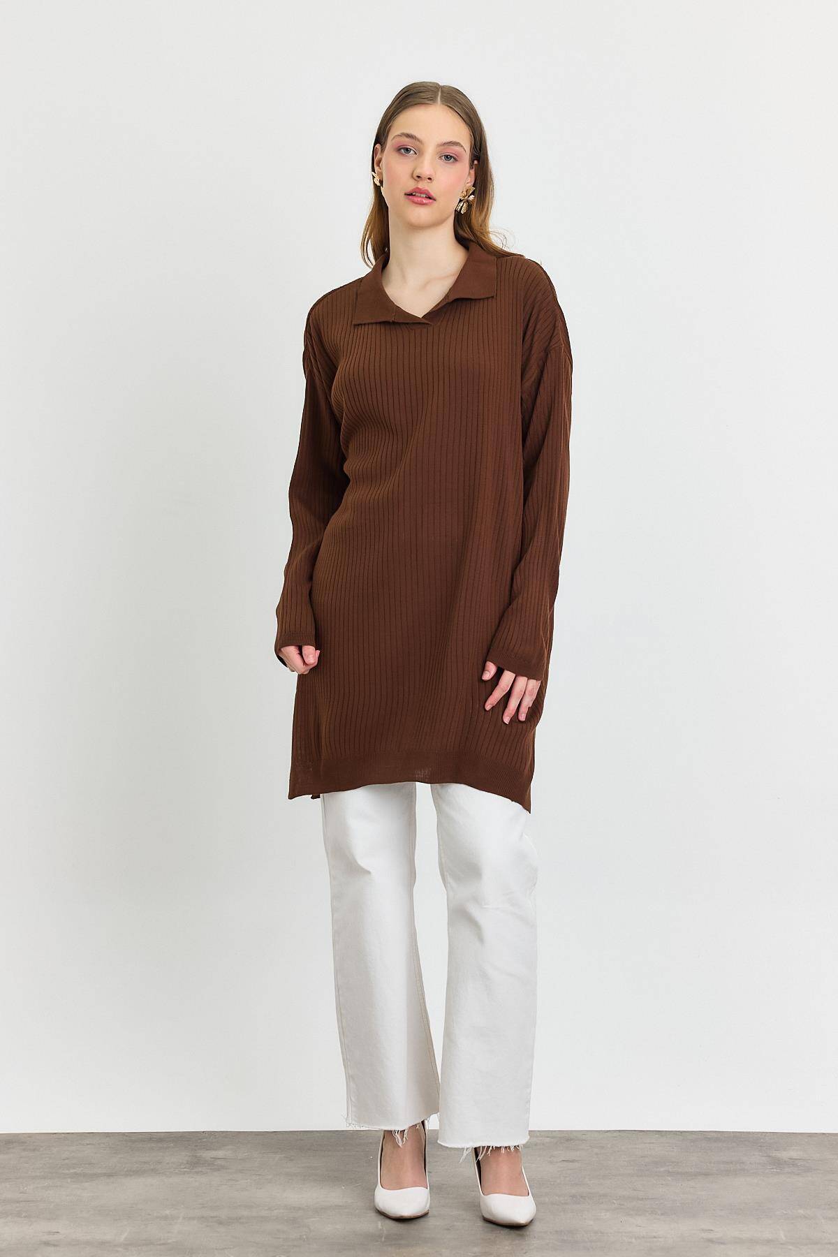 5410 Polo Yaka Tunik Kahve 