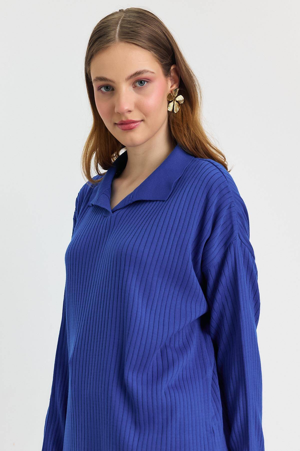 5410 Polo Yaka Tunik Saks - 4