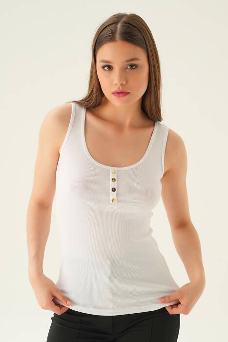 634 Ön Düğme Detay Atlet Beyaz - Stilay
