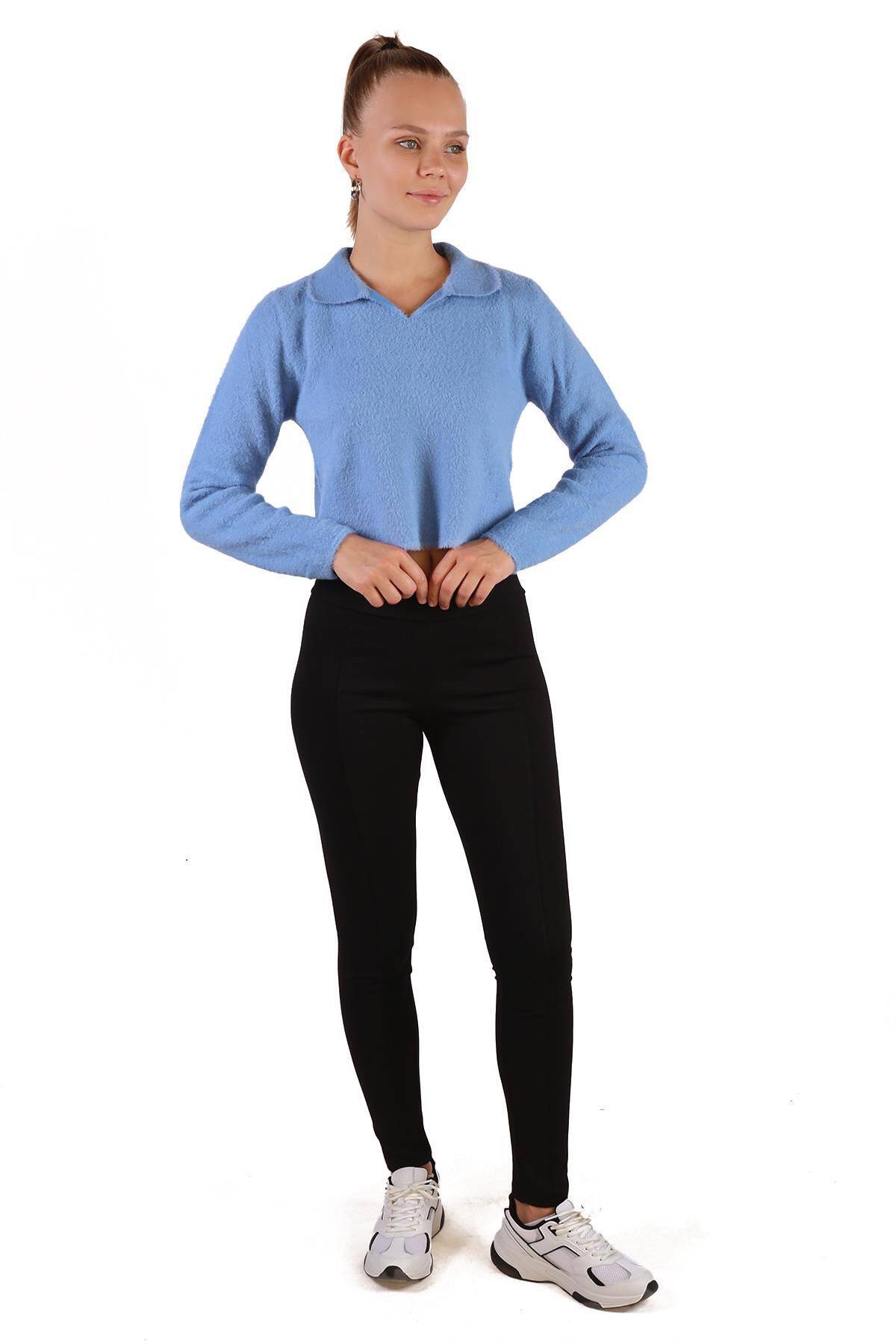 6621 Polo Yaka Yumoş Kazak Bebe Mavi - 2
