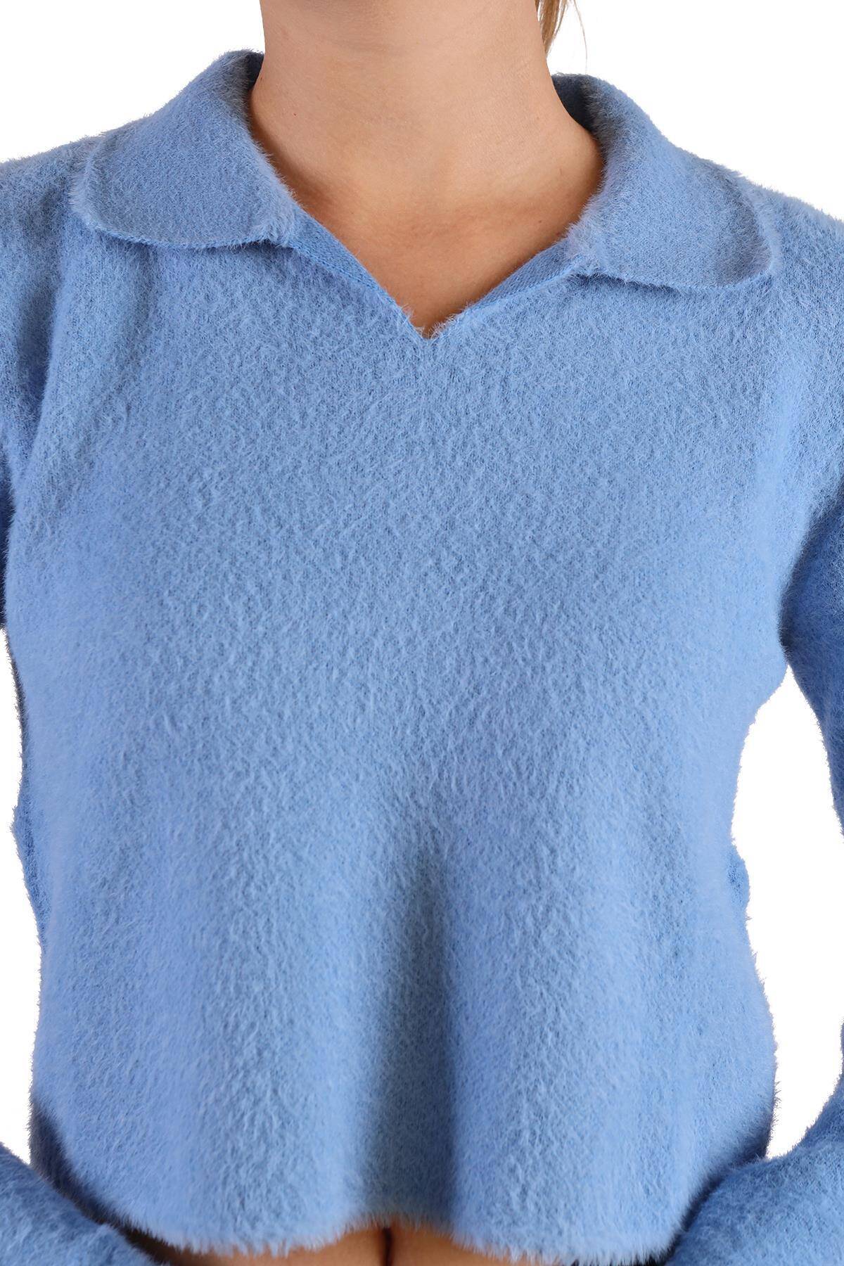 6621 Polo Yaka Yumoş Kazak Bebe Mavi - 4