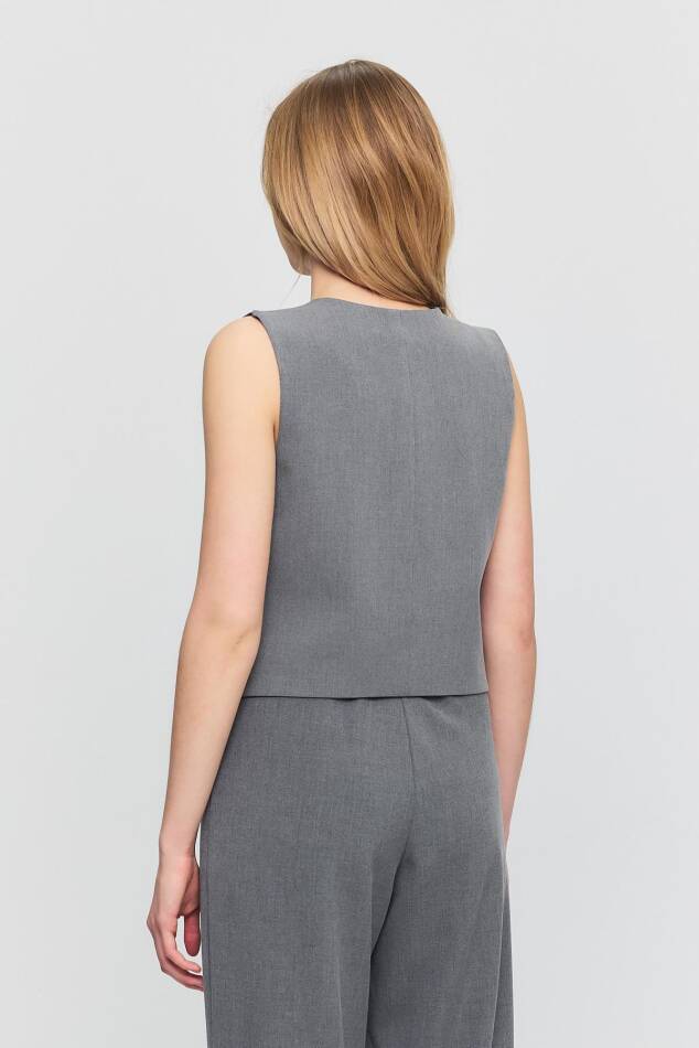 6645 Bağcıklı Sıfır Kol Yelek Gri - 5