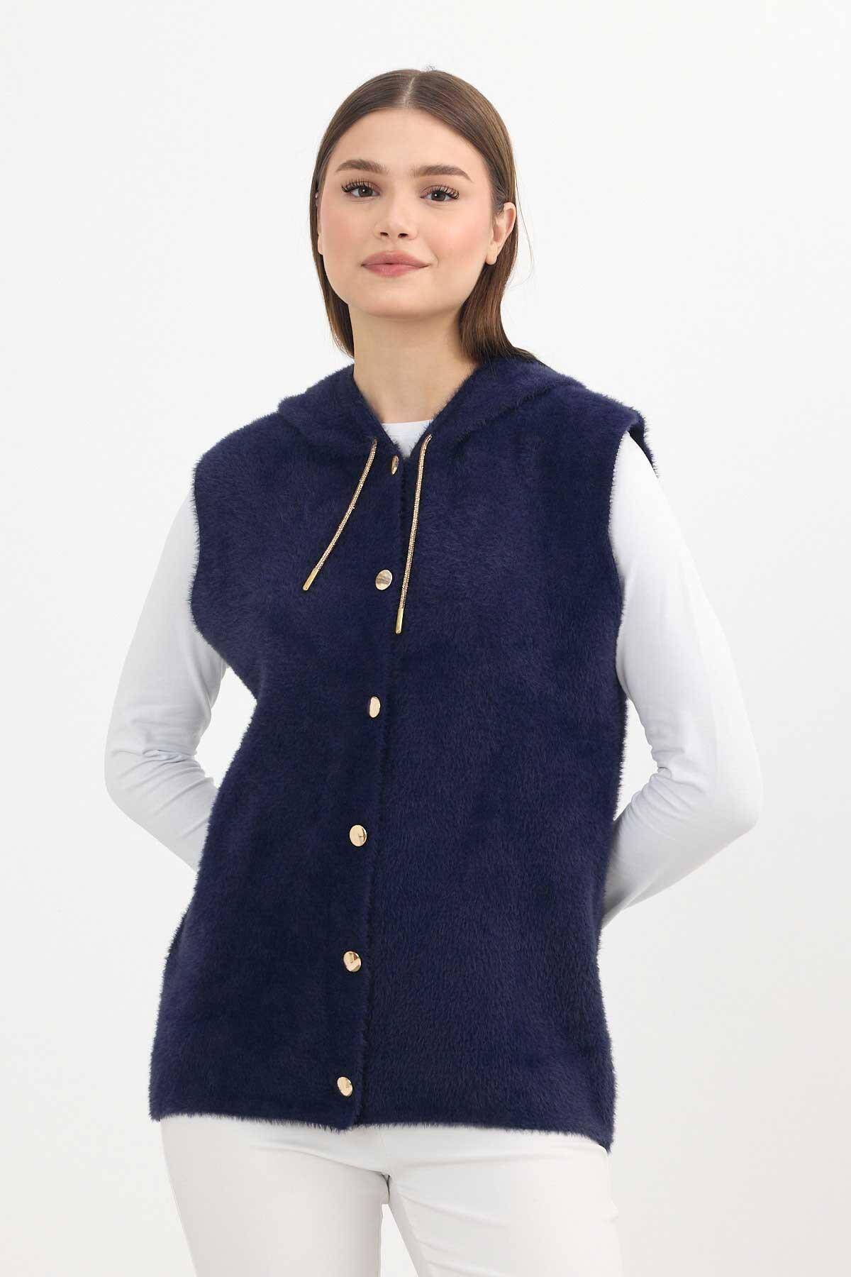 6681 Kapüşonlu Yumoş Yelek Laci - 1