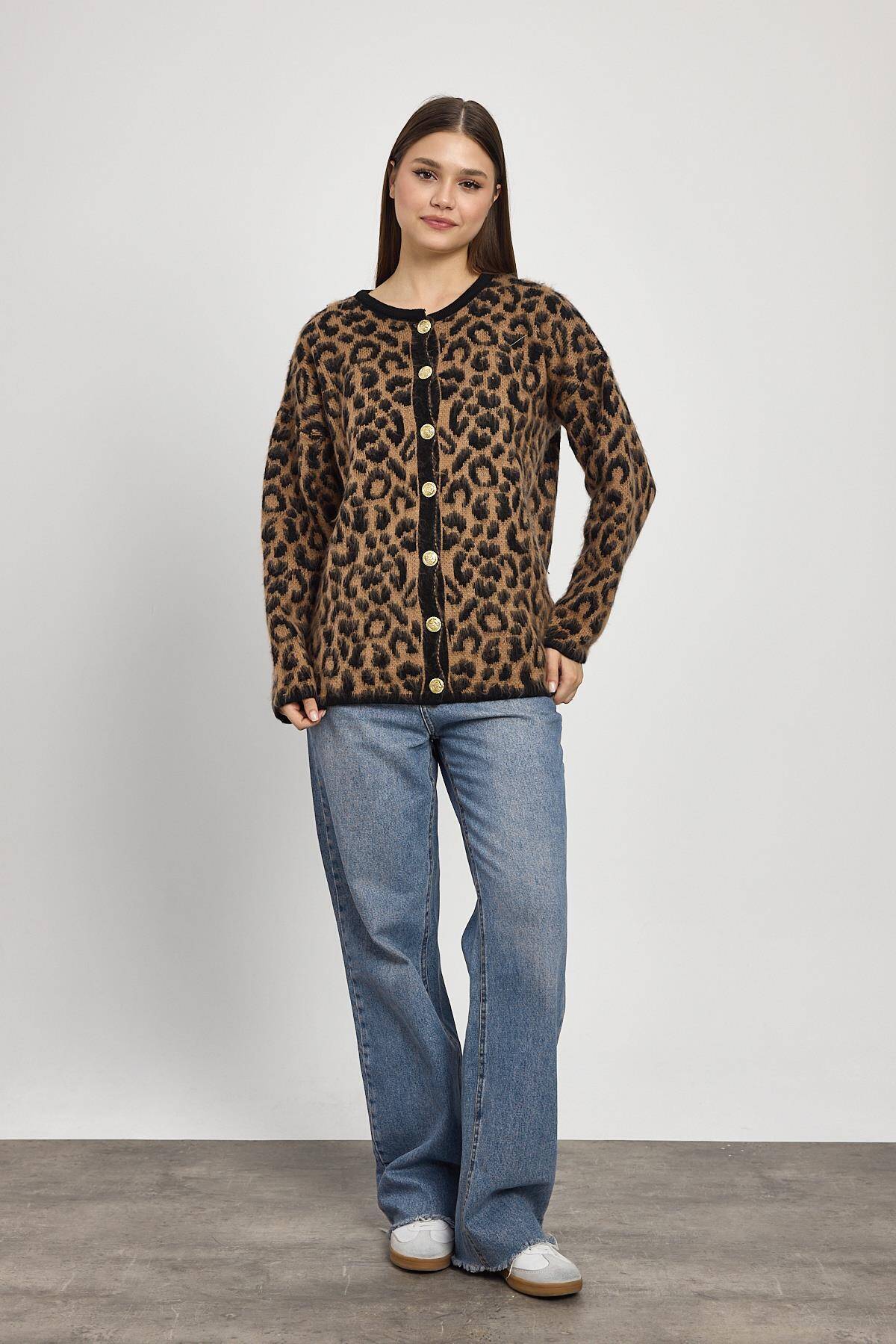 6727 Leopar Desen Hırka Kahve - 2