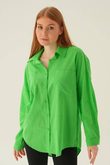 6891A Çift Cep Gömlek Fıstık Yeşili - Stilay