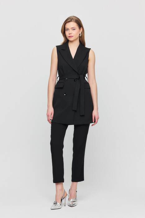 6981 Kemerli Dört Düğme Yelek Siyah - Stilay