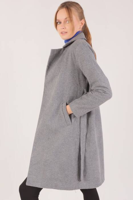 7149A Belden Bağlamalı Uzun Kaban Antrasit - Stilay