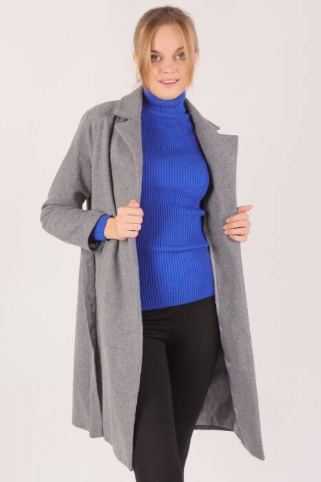 7149A Belden Bağlamalı Uzun Kaban Antrasit - Stilay