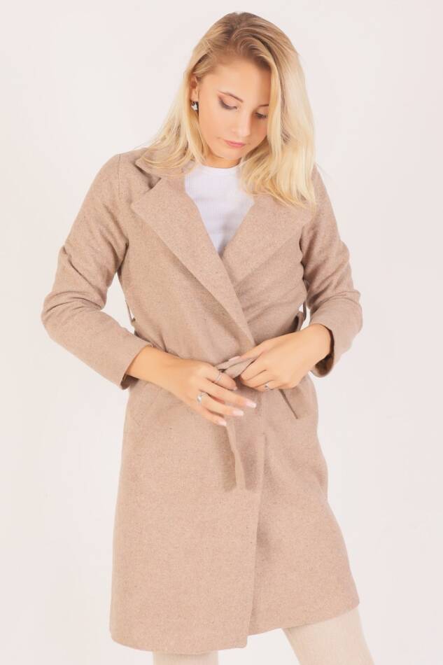 7149A Belden Bağlamalı Uzun Kaban Vizon - 1