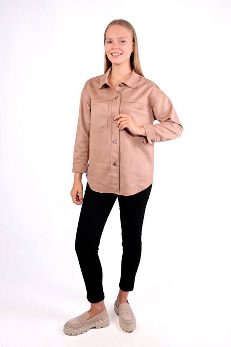 7325A Spor Dikiş Detay Gömlek Vizon - Stilay