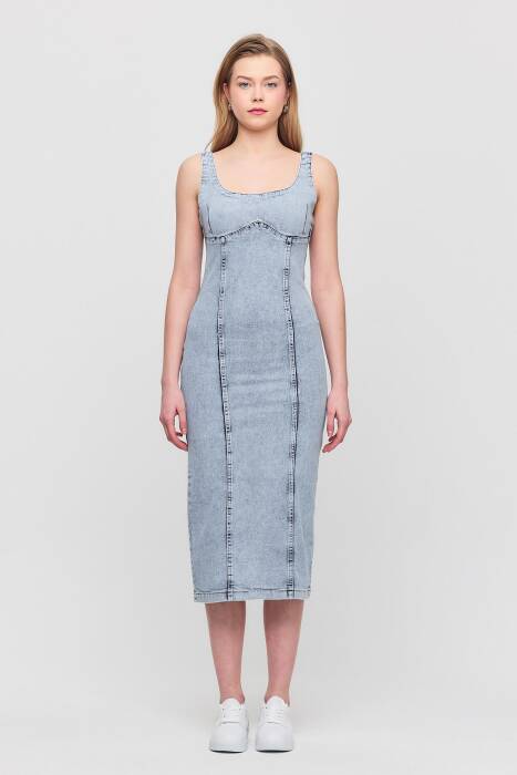 9066 Askılı Kot Elbise Buzkar - Stilay