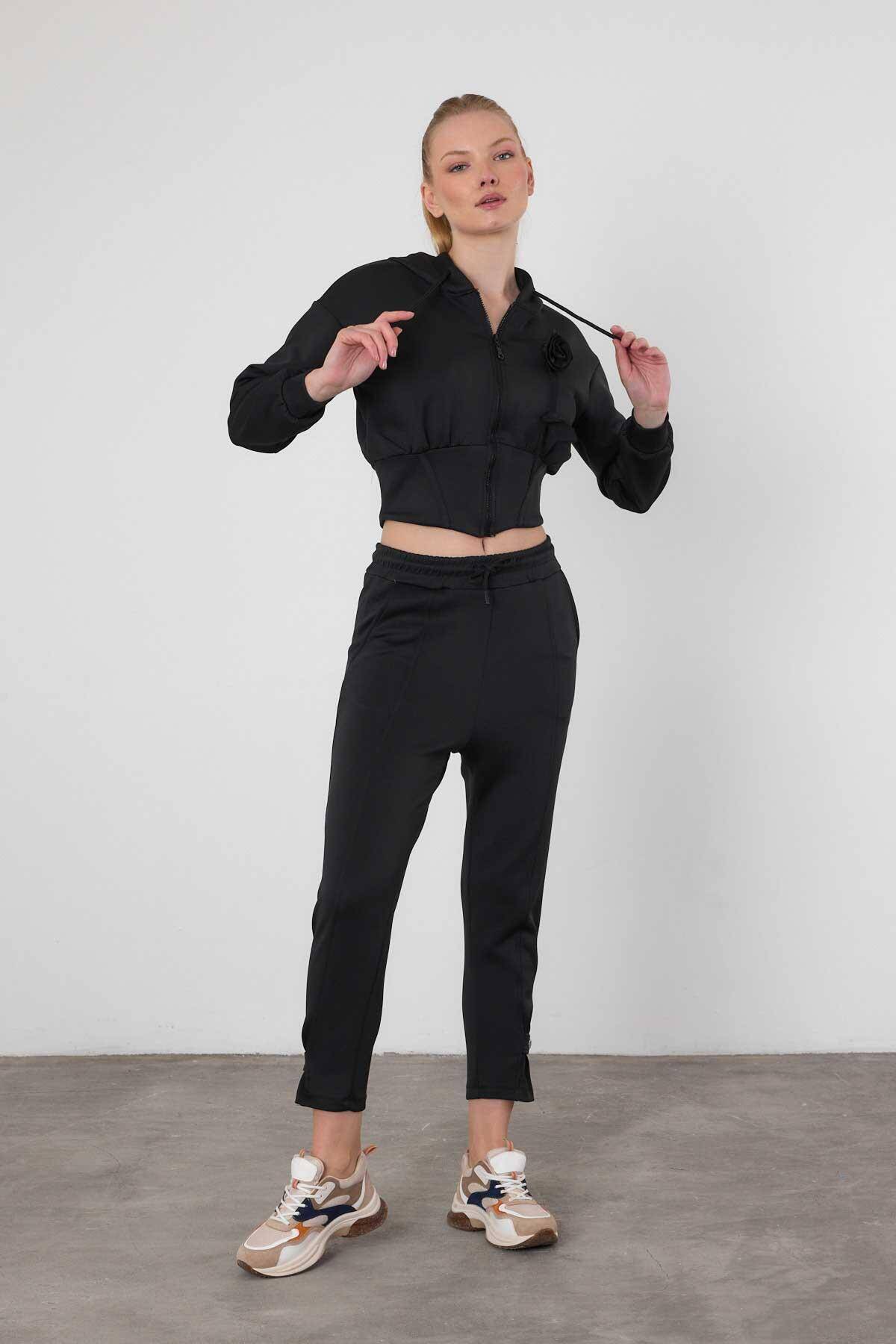 9160M Çiçek Detay Dalgıç Takım Siyah - Stilay