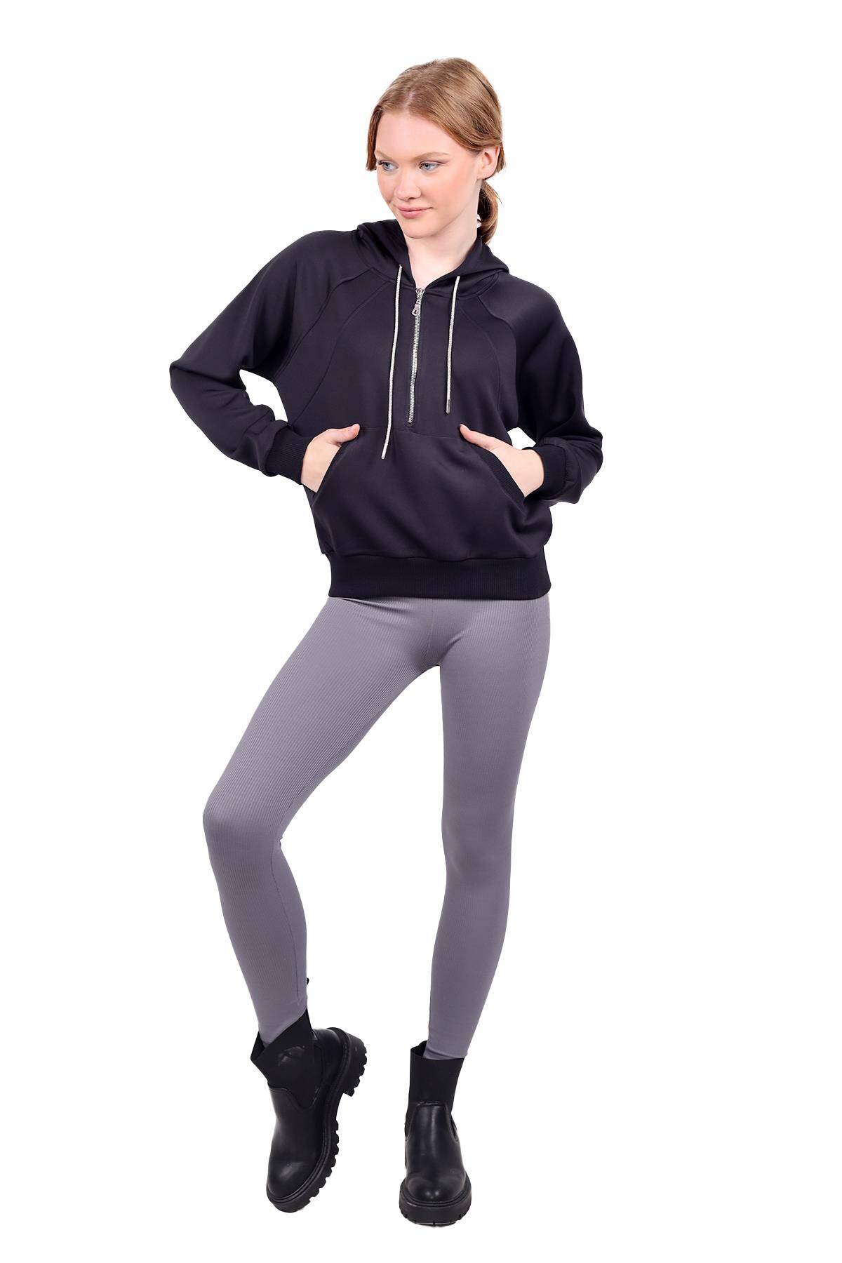 9162M Yarım Fermuar Detay Sweat Siyah - Stilay