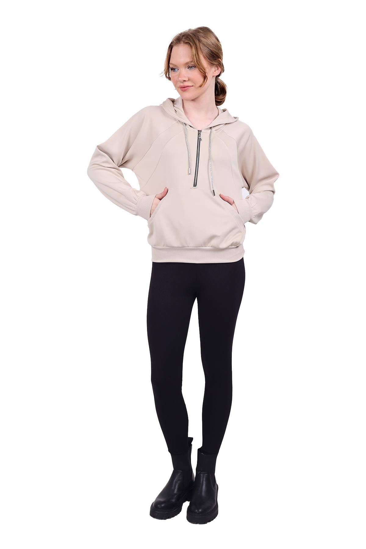 9162M Yarım Fermuar Detay Sweat Taş - Stilay