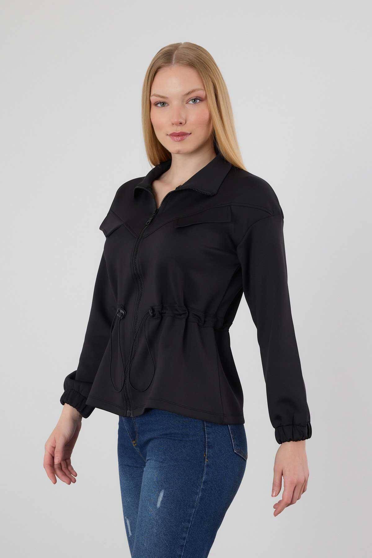 9167M Bel Lastik Fermuarlı Sweat Siyah - 8