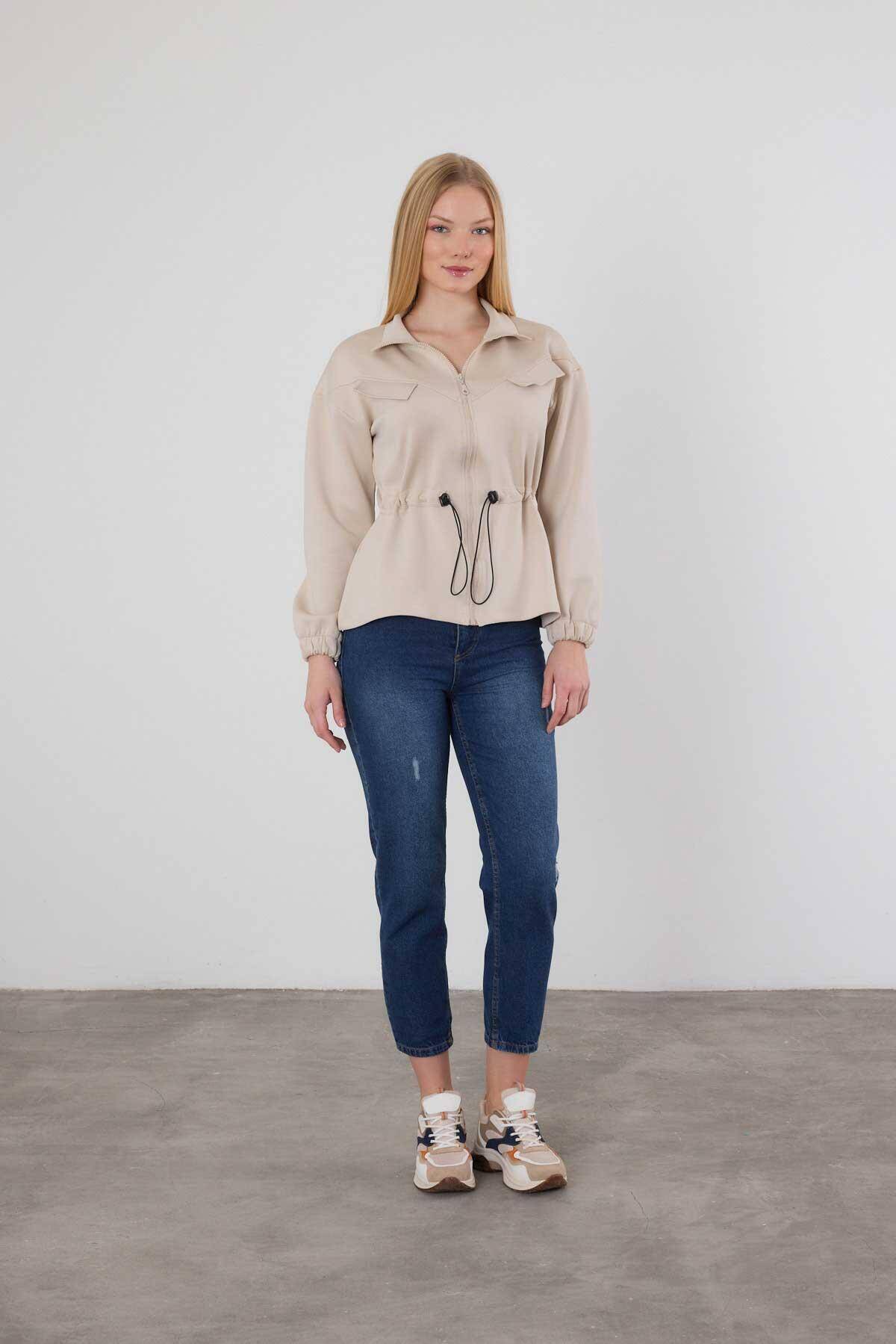 9167M Bel Lastik Fermuarlı Sweat Taş - 2
