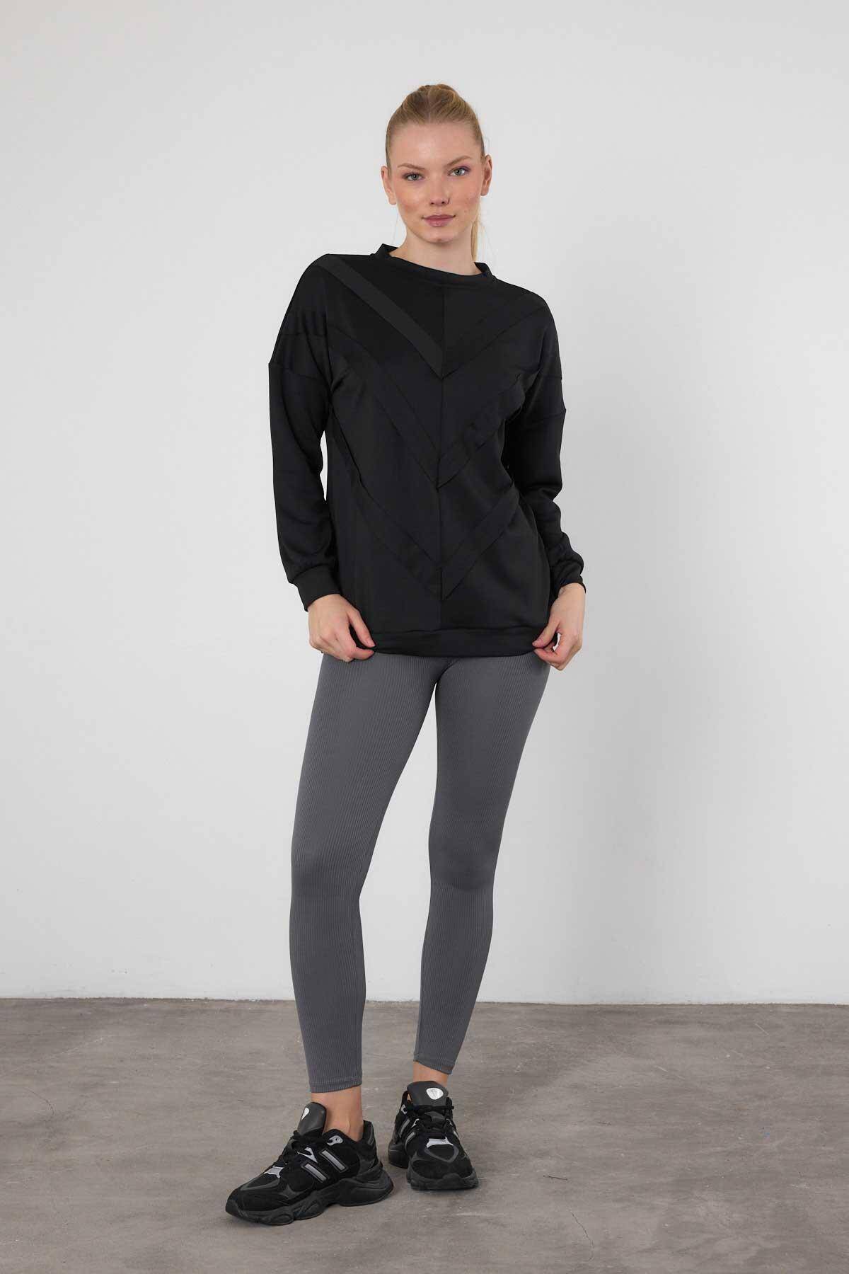 9180M Şerit Detay Sweat Siyah - Stilay