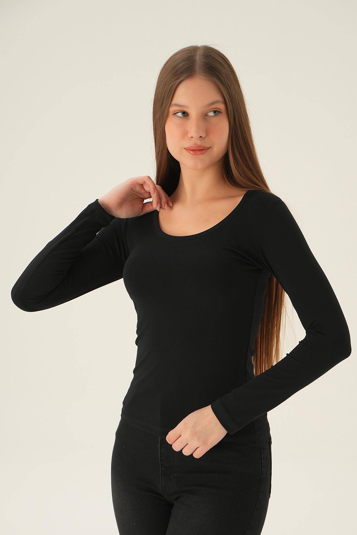 952 U Yaka Bluz Siyah - Stilay