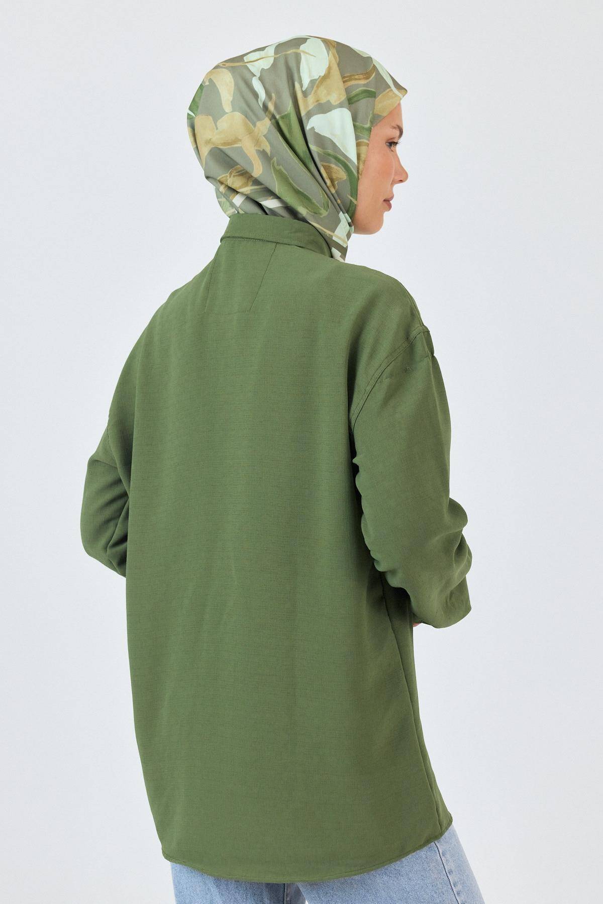 Açık Haki Yaprak Desenli Eşarp 3004 - 4