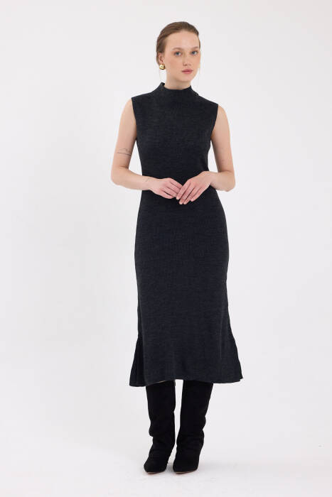 Antrasit Sıfır Kol Triko Midi Elbise 2232 - Stilay