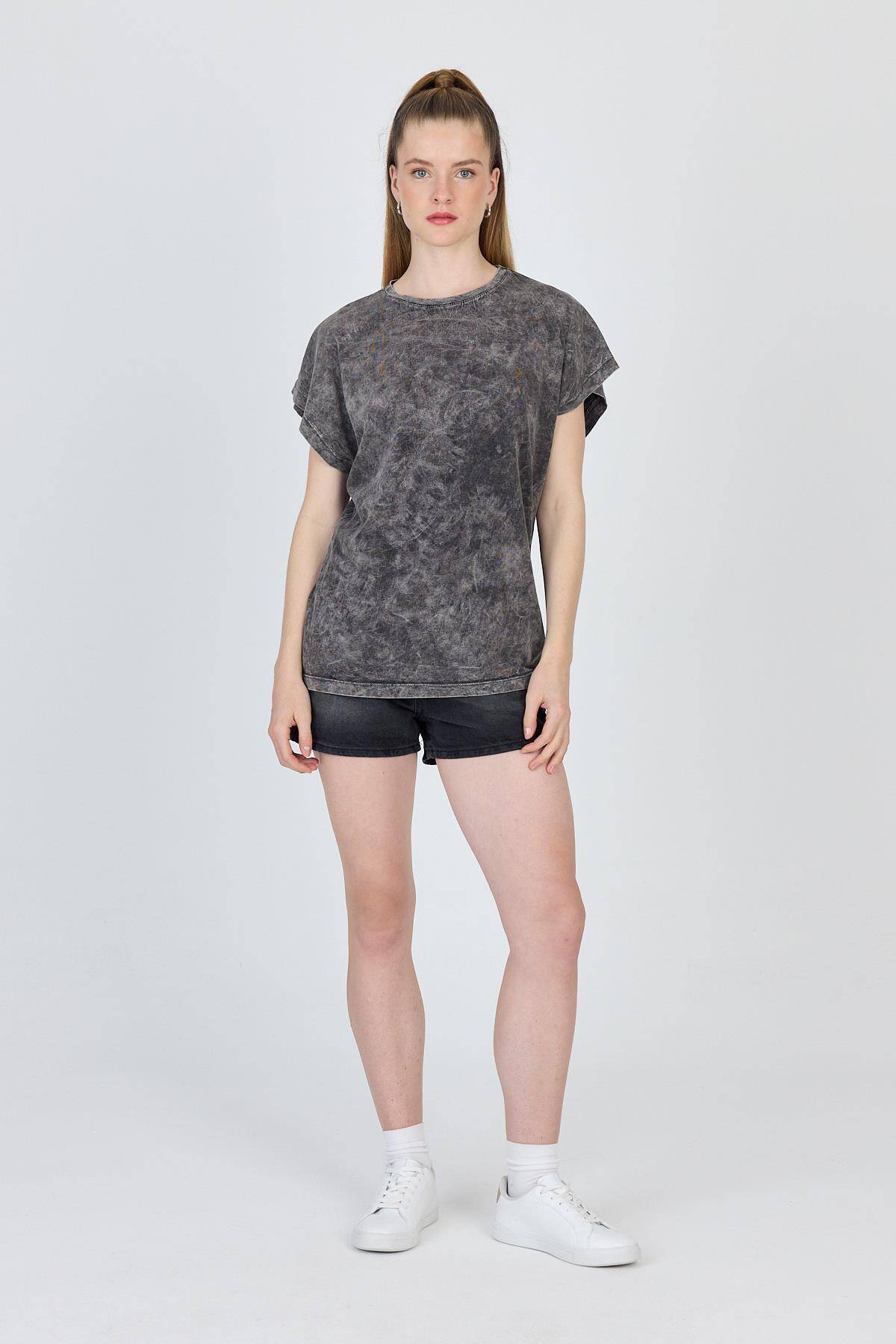 Antrasit Yıkamalı Oversize Basic Tişört 253014 - 3