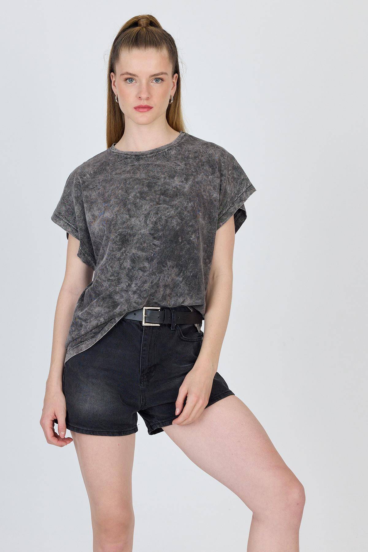 Antrasit Yıkamalı Oversize Basic Tişört 253014 - 7