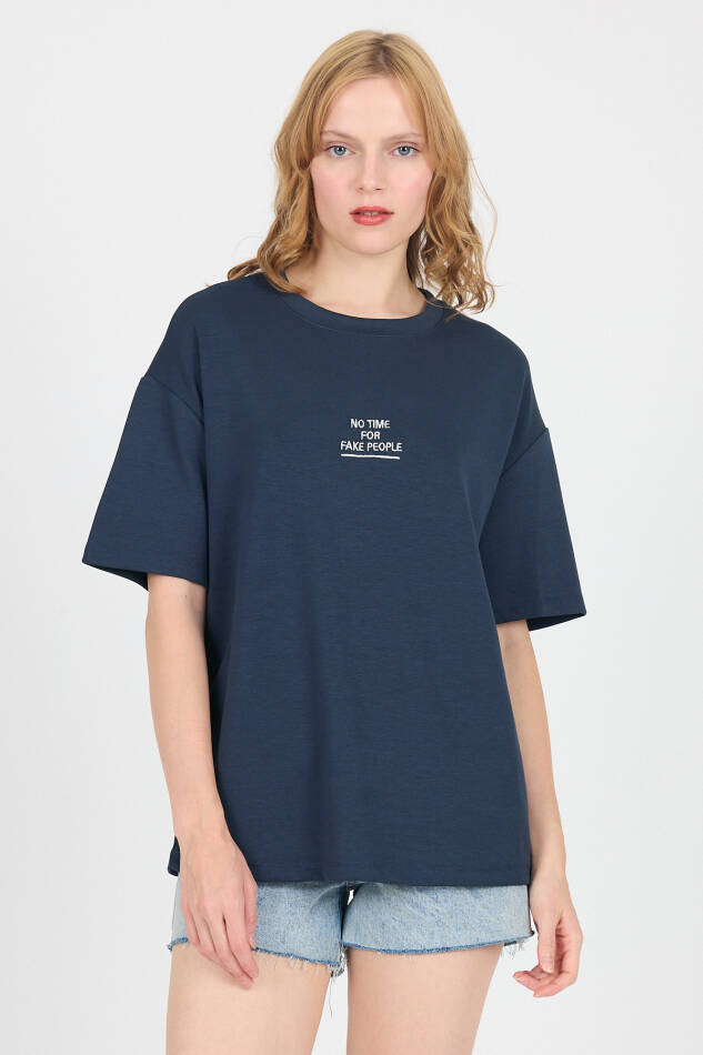 Antrasit Yumuşak Dokulu Yazı Baskılı Oversize Tişört 6265 - 1