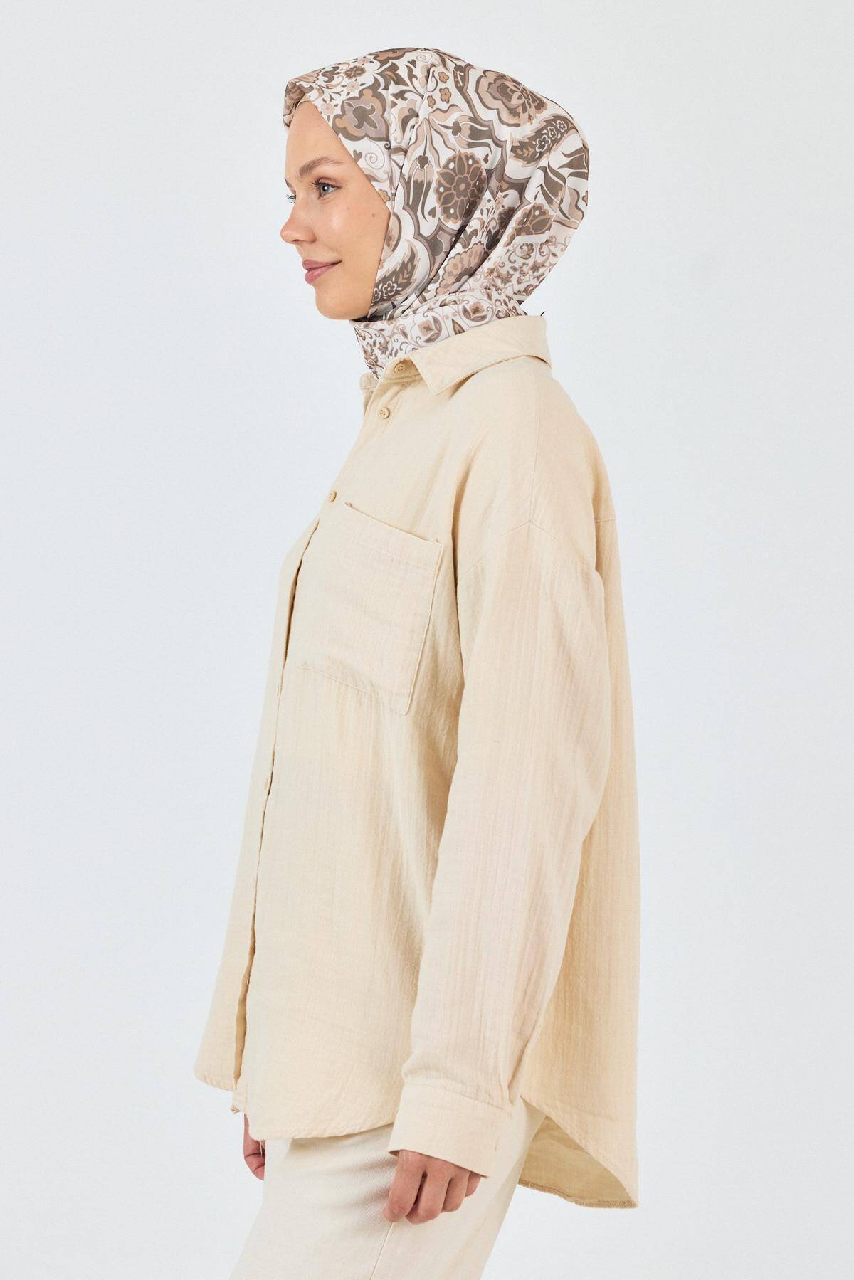 Bej Desenli Eşarp 3005 