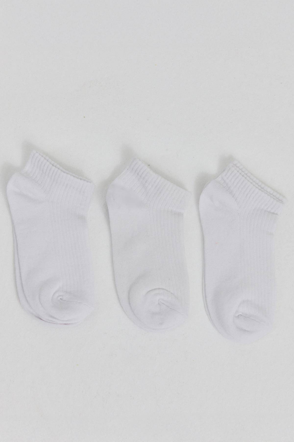 Beyaz 3'lü Örme Patik Çorap 1106 - Stilay