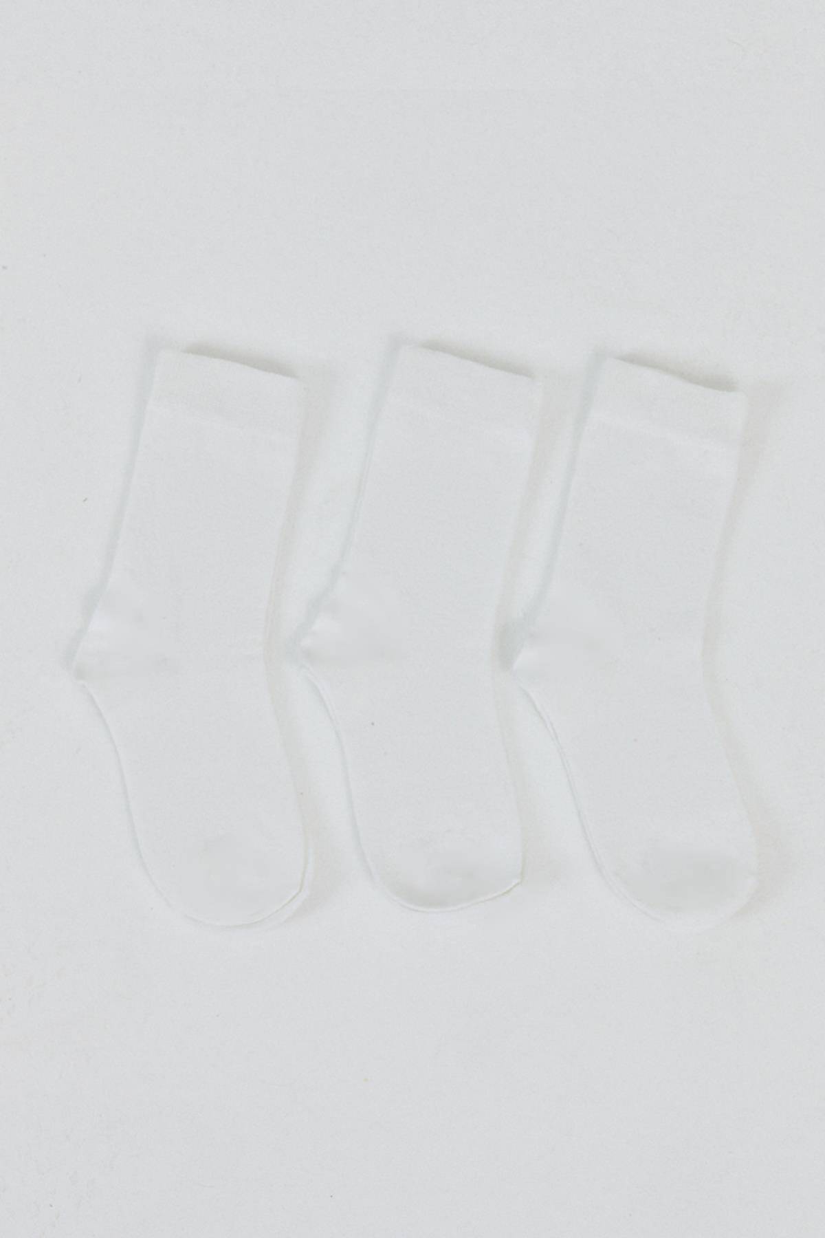 Beyaz 3'lü Örme Soket Çorap 1021 - Stilay