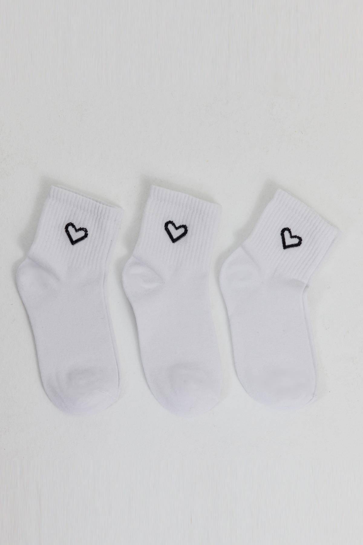 Beyaz 3'lü Örme Soket Çorap 1100 - Stilay
