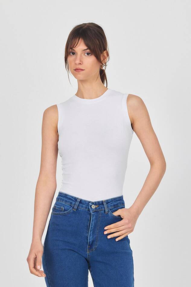 Beyaz Bisiklet Yaka Kolsuz Atlet 319 - 1