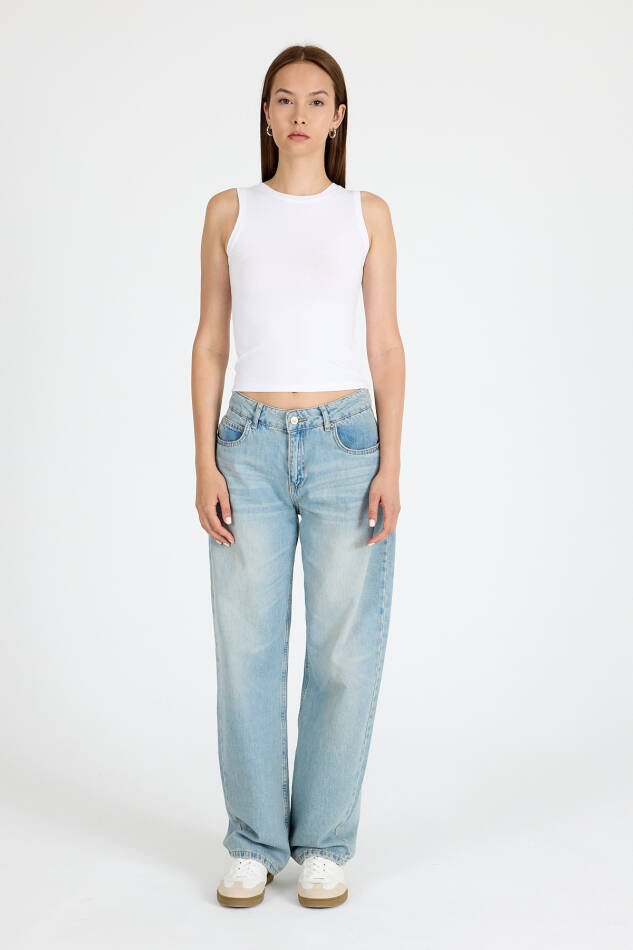 Beyaz Bisiklet Yaka Kolsuz Slim Fit Atlet 1663 - 3