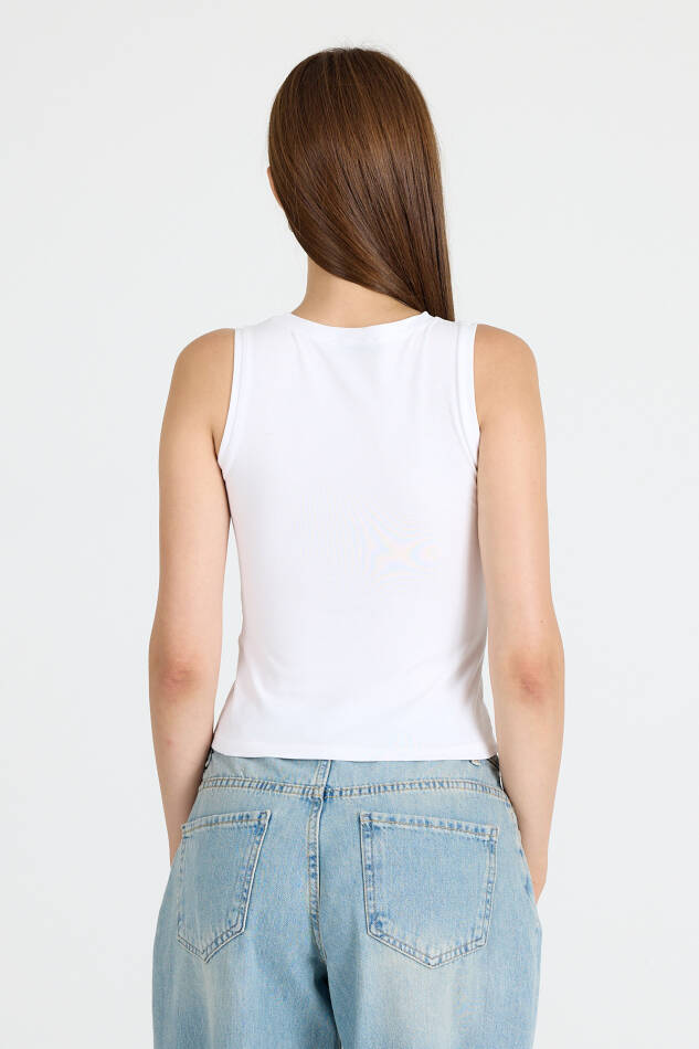Beyaz Bisiklet Yaka Kolsuz Slim Fit Atlet 1663 - 5