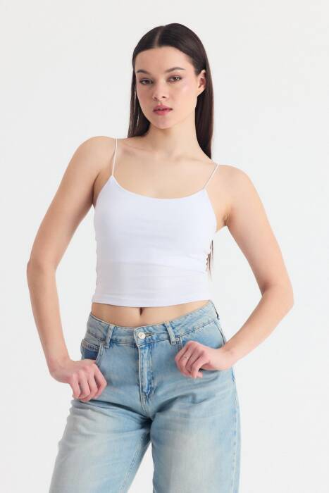 Beyaz İnce Askılı Fitted Basic Atlet 947 - Stilay